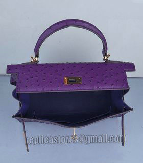 Hermes Kelly 32cm Purple Ostrich Veins Leather Bag with Golden Metal-5