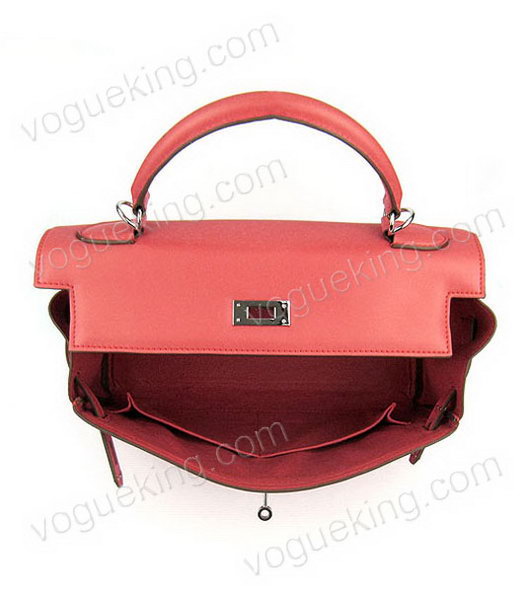 Hermes Kelly 32cm Watermelon Red Plain Veins Bag with Silver Metal-5