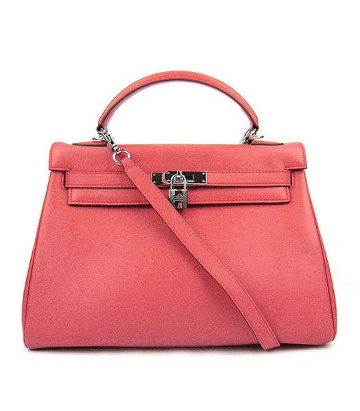 Hermes Kelly 32cm Watermelon Red Plain Veins Bag with Silver Metal