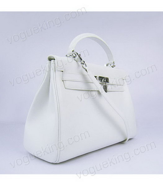Hermes Kelly 32cm White Plain Veins Bag with Silver Metal-1