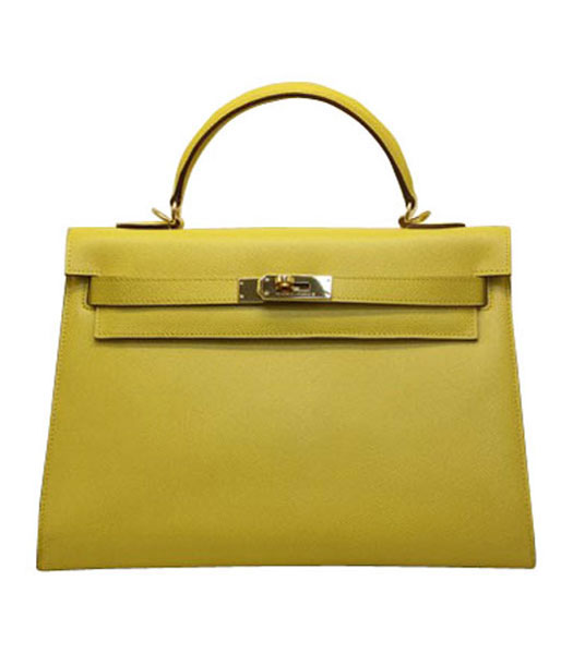 Hermes kelly 32cm Yellow Palm Print Leather Bag