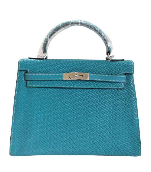 Hermes Kelly 35CM Blue Plait Veins Leather Bag