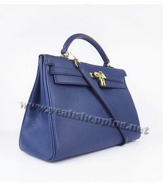 Hermes Kelly 35cm Dark Blue Togo Leather Bag Golden Metal-1