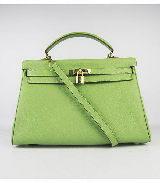 Hermes Kelly 35cm Green Togo Leather Bag Golden Metal