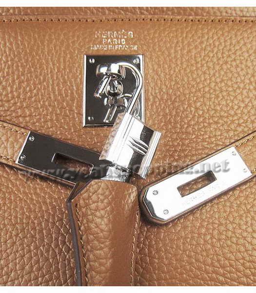Hermes Kelly 35cm Light Coffee Togo Leather Bag Silver Metal-6