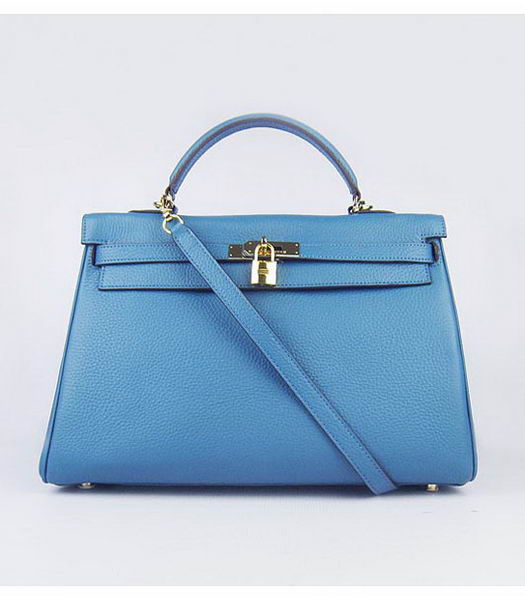 Hermes Kelly 35cm Middle Blue Togo Leather Bag Golden Metal