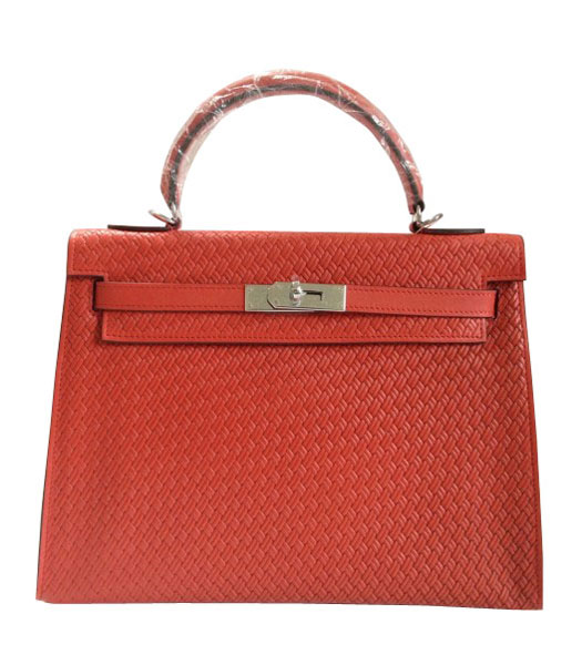 Hermes Kelly 35CM Red Plait Veins Leather Bag