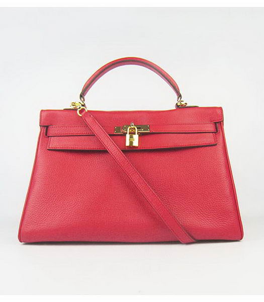 Hermes Kelly 35cm Red Togo Leather Bag Golden Metal