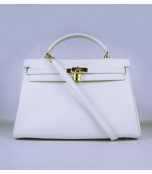 Hermes Kelly 35cm White Togo Leather Bag Golden Metal