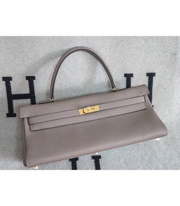 Hermes Kelly 42cm Bag Etain Grey Original Swift Leather Golden Metal