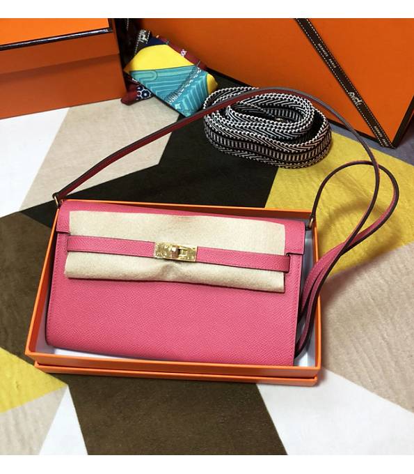 Hermes Kelly Woc Classique Lipstick Pink Original Epsom Leather Golden Metal To Go Wallet