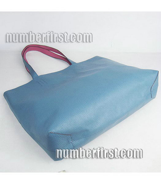 Hermes Large Embossed Calf Leather Shoulder Bag BluePink-5