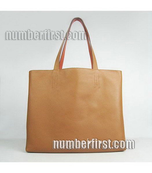 Hermes Large Embossed Calf Leather Shoulder Bag OrangeLight Coffee-3