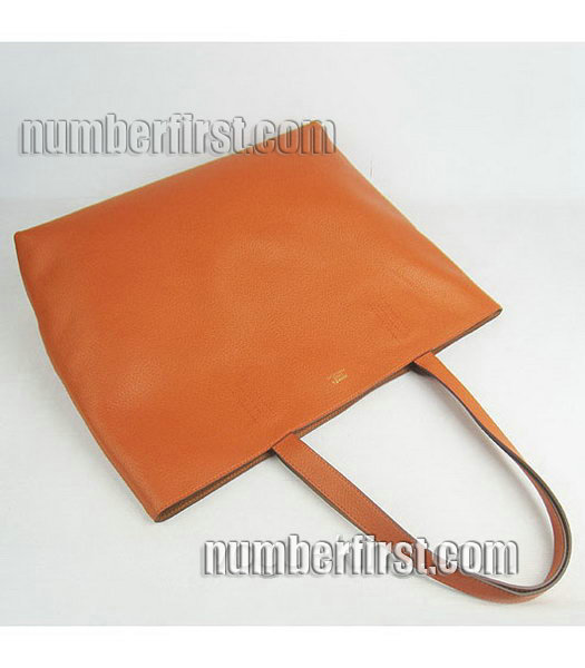 Hermes Large Embossed Calf Leather Shoulder Bag OrangeLight Coffee-5