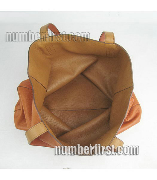 Hermes Large Embossed Calf Leather Shoulder Bag OrangeLight Coffee-6