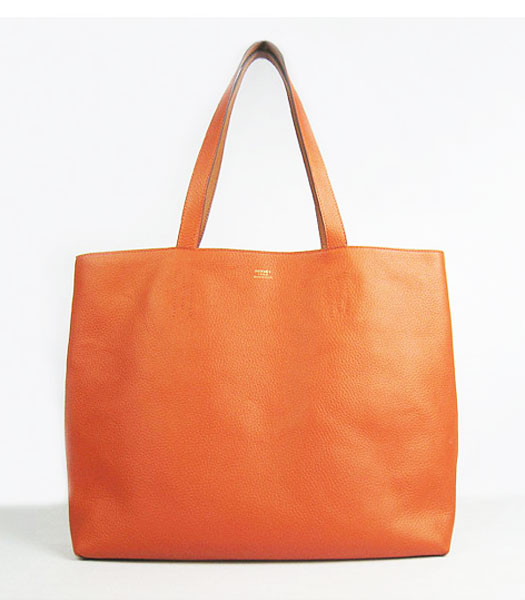 Hermes Large Embossed Calf Leather Shoulder Bag OrangeLight Coffee