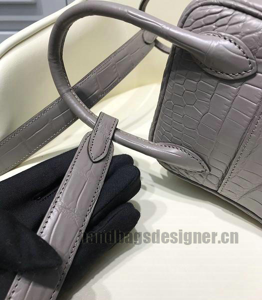 Hermes Lindy 26cm Bag Grey Real Croc Leather Golden Metal-1
