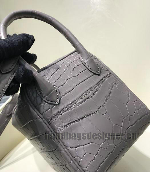 Hermes Lindy 26cm Bag Grey Real Croc Leather Golden Metal-2