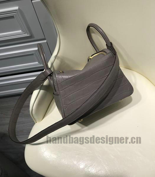 Hermes Lindy 26cm Bag Grey Real Croc Leather Golden Metal-4