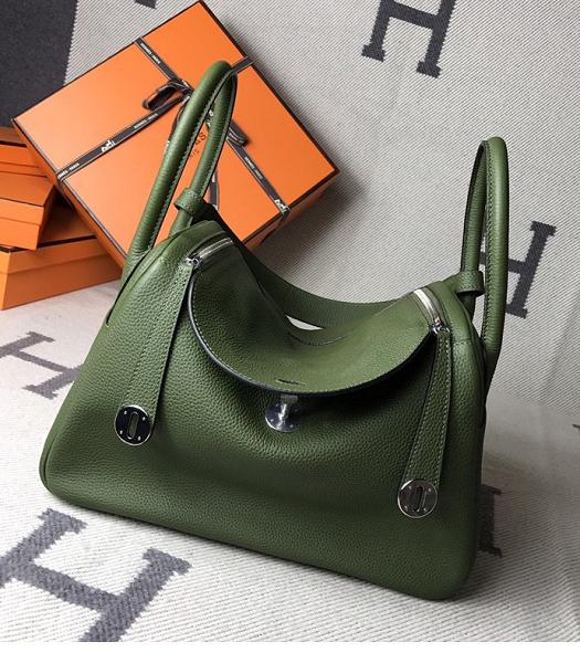 Hermes Lindy 26cm Tote Bag Army Green Togo Leather Silver Metal