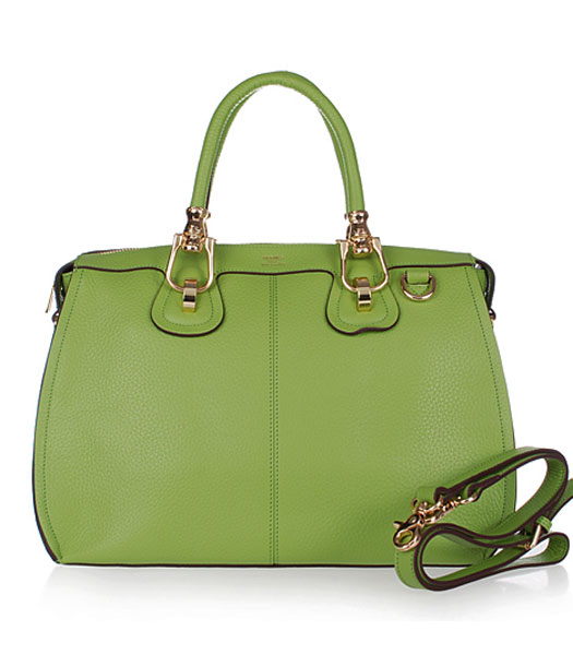 Hermes Medium Double-duty Green Togo Leather Bag Golden Metal