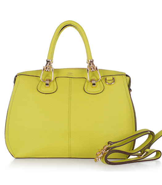 Hermes Medium Double-duty Lemon Yellow Togo Leather Bag Golden Metal