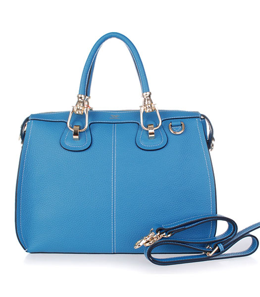 Hermes Medium Double-duty Middle Blue Togo Leather Bag Golden Metal