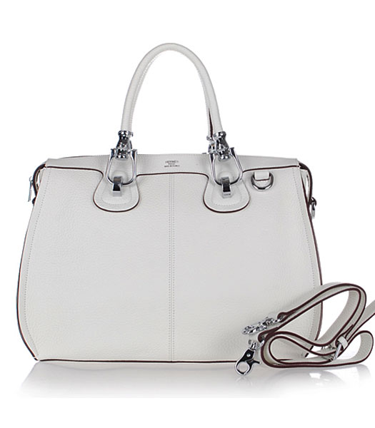 Hermes Medium Double-duty Offwhite Togo Leather Bag Silver Metal