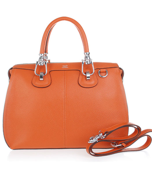 Hermes Medium Double-duty Orange Togo Leather Bag Silver Metal