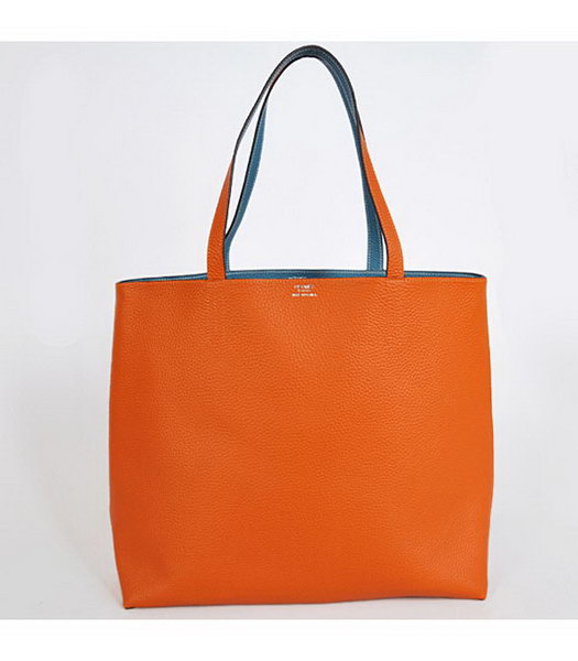 Hermes Medium Shopping Two-sided Bag OrangeBlue Togo Leather-1