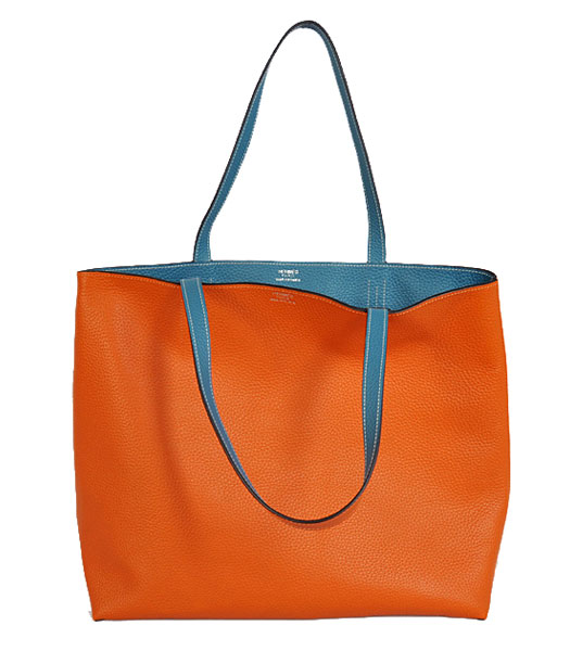 Hermes Medium Shopping Two-sided Bag OrangeBlue Togo Leather