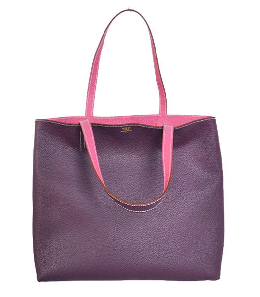 Hermes Medium Shopping Two-sided Bag PurpleFuchsia Togo Leather