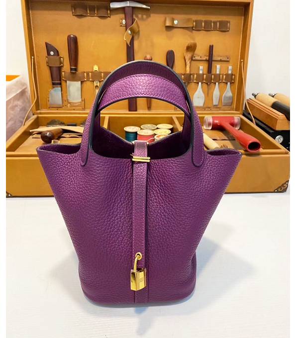 Hermes Mini Picotin Lock MM Bag Actinia Purple Imported Swift Leather
