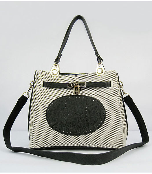 Hermes Mini So Kelly Bag Fabric with Black Togo Leather Golden Metal