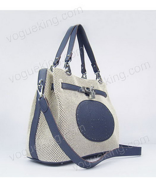 Hermes Mini So Kelly Bag Fabric with Dark Blue Togo Leather Silver Metal-1