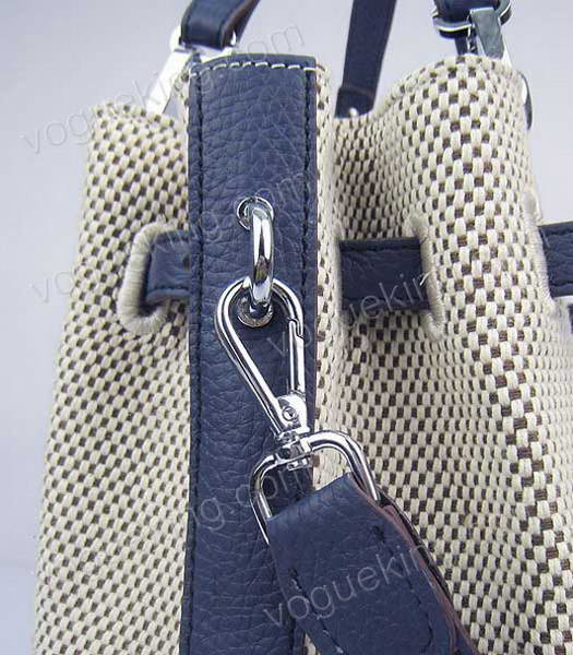Hermes Mini So Kelly Bag Fabric with Dark Blue Togo Leather Silver Metal-5