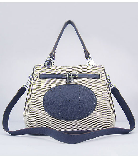 Hermes Mini So Kelly Bag Fabric with Dark Blue Togo Leather Silver Metal