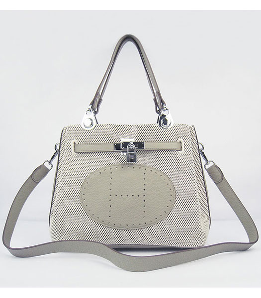 Hermes Mini So Kelly Bag Fabric with Grey Togo Leather Silver Metal
