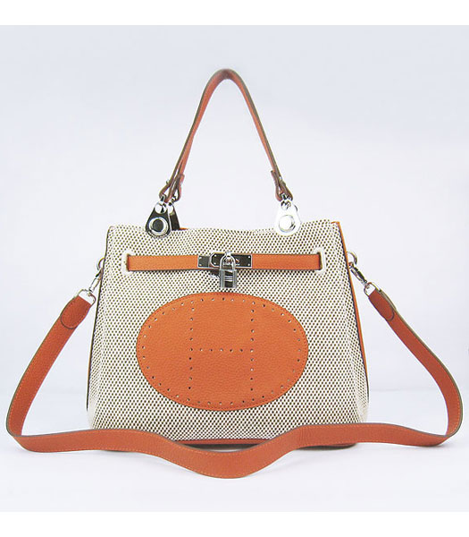 Hermes Mini So Kelly Bag Fabric with Orange Togo Leather Silver Metal