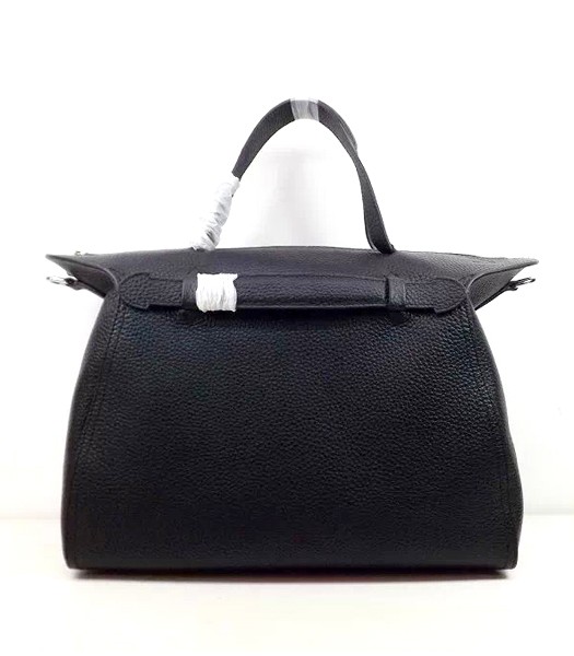 Hermes Oxer Handle Messenger Bag Black Litchi Veins Leather