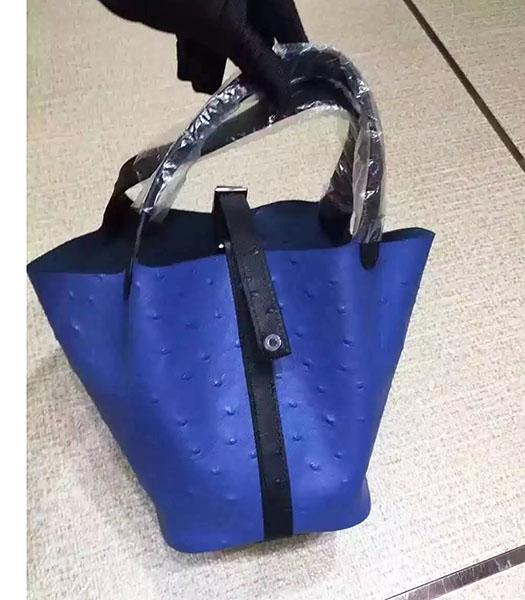 Hermes Picotin Lock Blue Leather Ostrich Grain Small Shoulder Bag