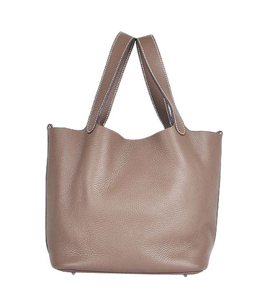 Hermes Picotin Lock MM Basket Bag With Dark Grey Leather