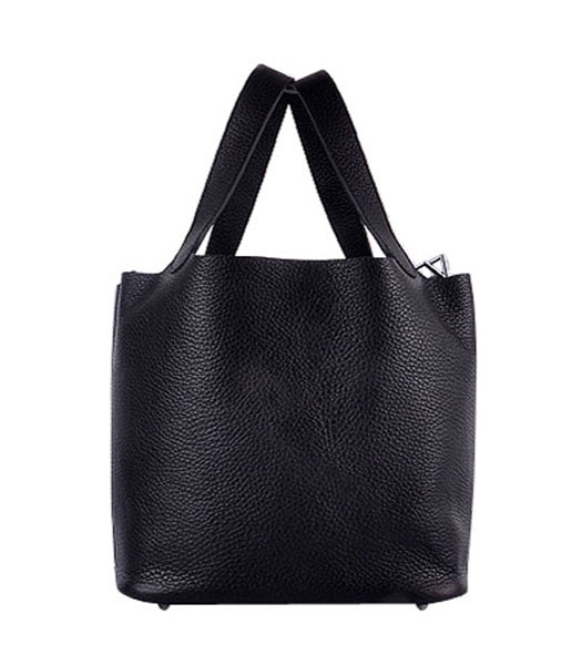 Hermes Picotin Lock PM Basket Bag With Black Leather