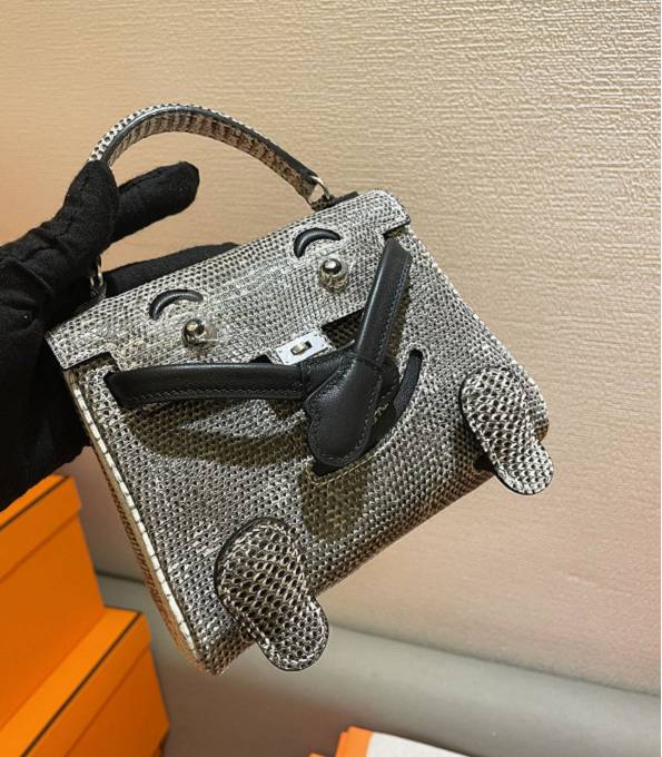 Hermes Quelle Idole Kelly Doll Bag Grey/Black Real Snake Leather
