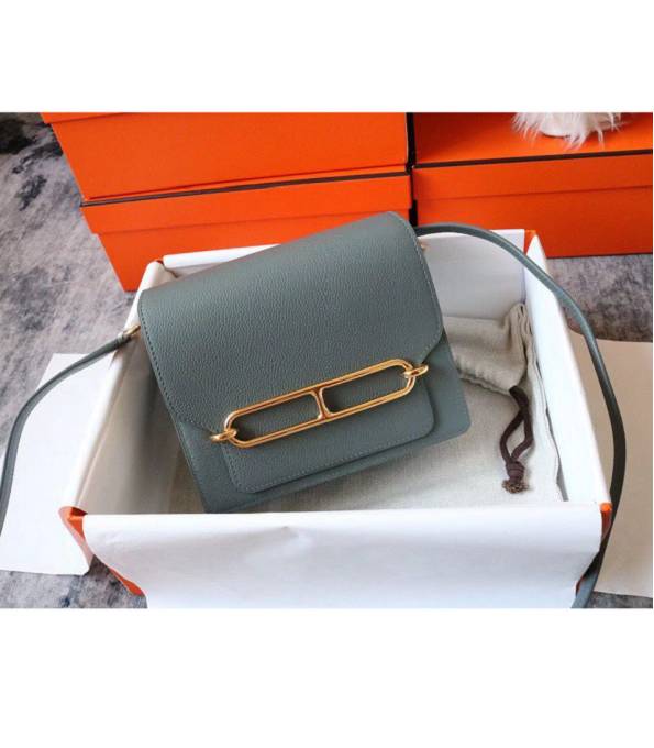 Hermes Roulis Mini 19cm Bag Amande Green Original Evercolor Leather Golden Metal