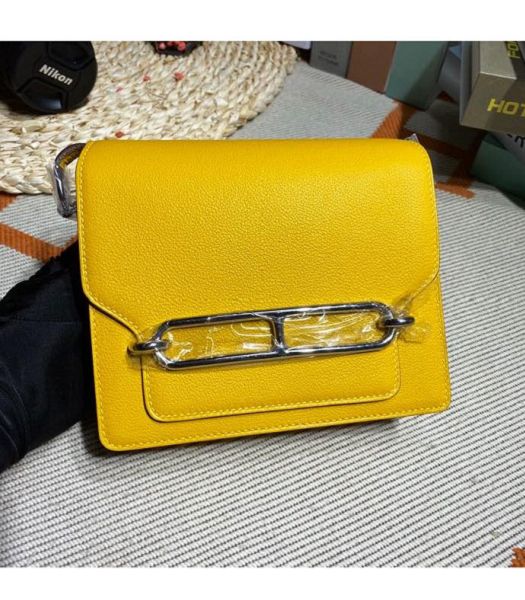 Hermes Roulis Mini 19cm Bag Amber Yellow Imported Leather Silver Metal