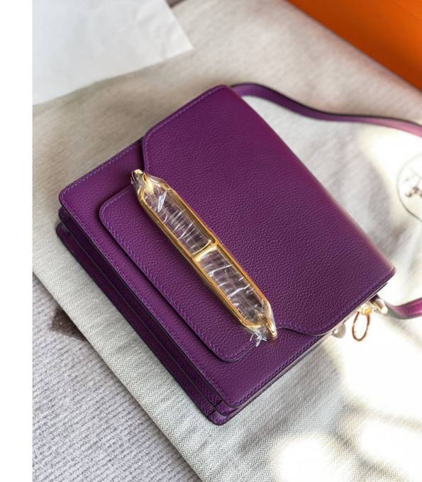 Hermes Roulis Mini 19cm Bag Anemone Purple Original Evercolor Leather Golden Metal