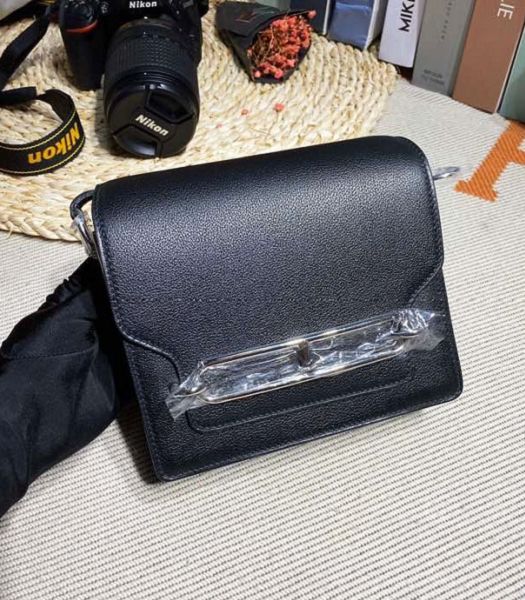 Hermes Roulis Mini 19cm Bag Black Imported Leather Silver Metal