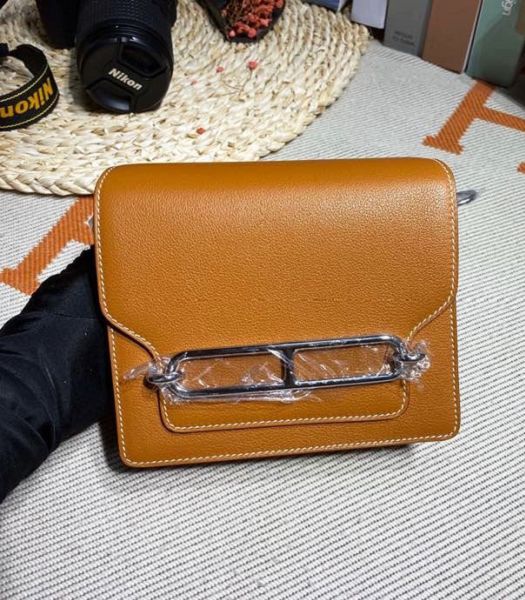 Hermes Roulis Mini 19cm Bag Brown Imported Leather Silver Metal