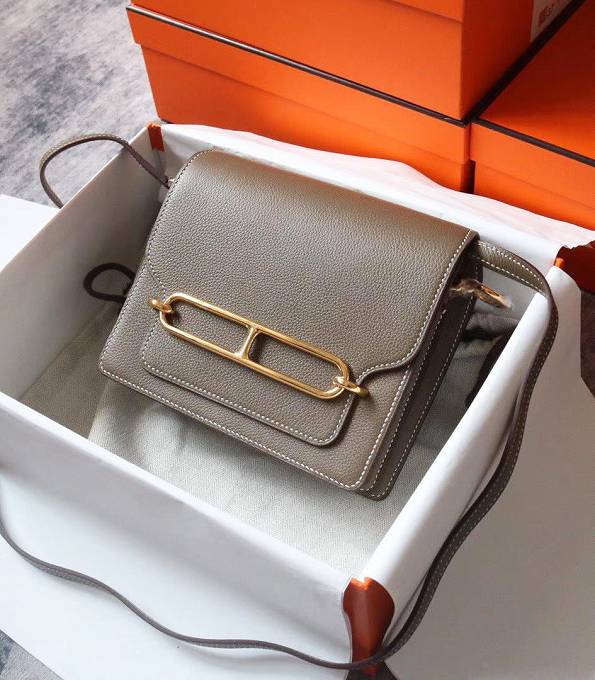 Hermes Roulis Mini 19cm Bag Elephant Grey Original Evercolor Leather Golden Metal